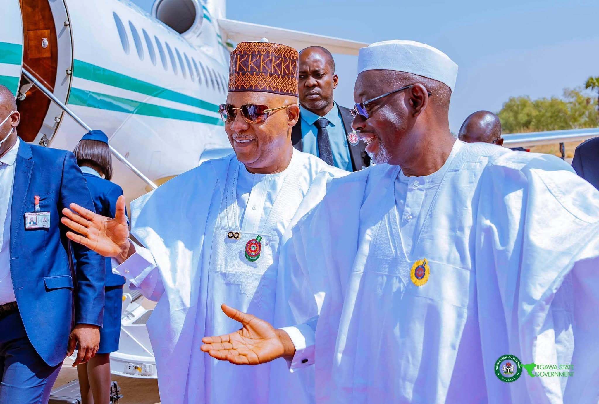 Gov. Umar Namadi receiving the Vice President Kashim Shettima when he arrived Jigawa Airport. Gov. Umar Namadi receiving the Vice President Kashim Shettima when he arrived Jigawa Airport.