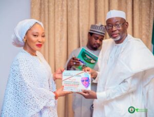 Jigawa state Gov. Umar Namadi with Dr Joy Agene, Team Lead AcRESAL project IMG 20250506 WA0165