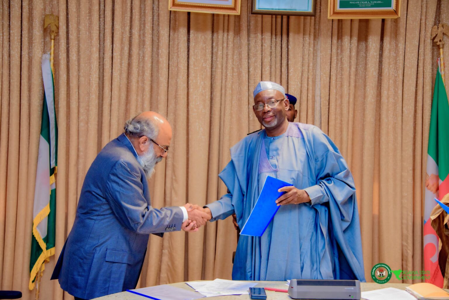 Jigawa signs Pact with Indian firm to boost agriculture Gov. Umar Namadi of Jigawa state with the leader of the Indian delegation in Dutse.